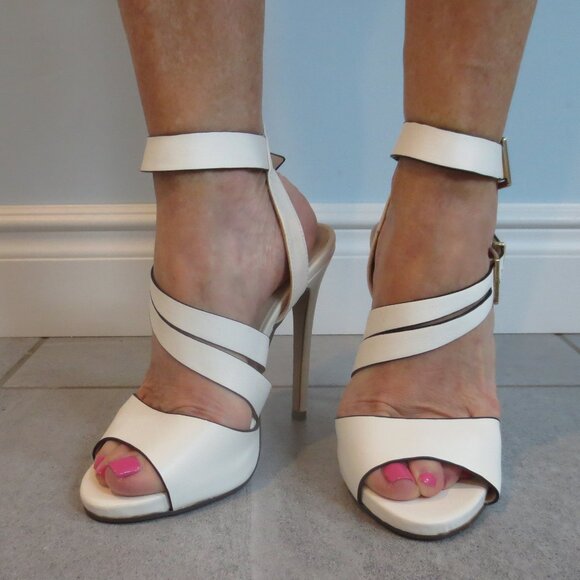NNB VITTORIO D FIRENZE White Asymmetrical Strap High Heel Sandals - Picture 1 of 9